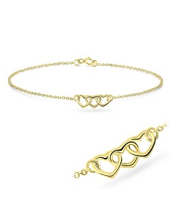 Gold Plated Triple Hearts Silver Bracelet BRS-41-GP